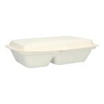 Bagasse-Menübox 250 mm x 162 mm x 63 mm 2-geteilt 850 ml weiss VERIVE