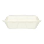 Bagasse-Menübox 229 mm x 160 mm x 80 mm ungeteilt 700 ml weiss