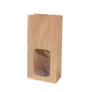 Kraftpapier-Blockbodenbeutel 11 cm x 6 cm x 23,5 cm braun mit PLA-Fenster