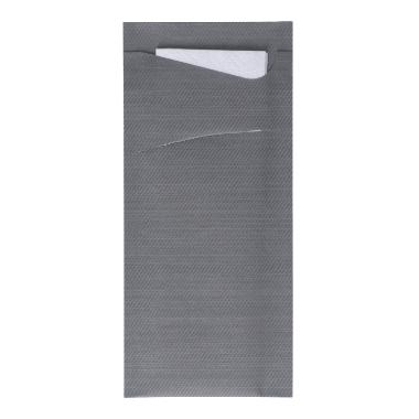 56795 Bestecktasche Sacchetto 8,5 cm x 19 cm Granity Grey + Serviette 2-lagig weiss – Bild 1
