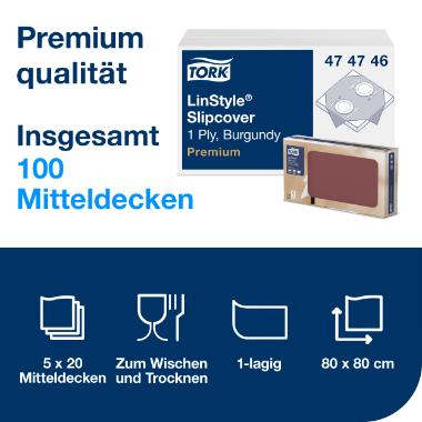 66388 Mitteldecke Airlaid 80 cm x 80 cm 1-lagig bordeauxrot Tork LinStyle – Bild 1