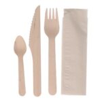 Holz-Besteckset Gabel+Messer+Teelöffel+Serviette gewachst VERIVE FSC 100%