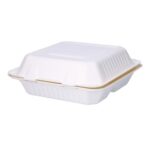 Bagasse-Menübox 236 mm x 229 mm x 85 mm 3-geteilt 1100 ml weiss VERIVE