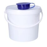Spender-Eimer Ø 24,5 cm x 22 cm 5,7 L weiss mit Deckel blau für Reinigungstücher